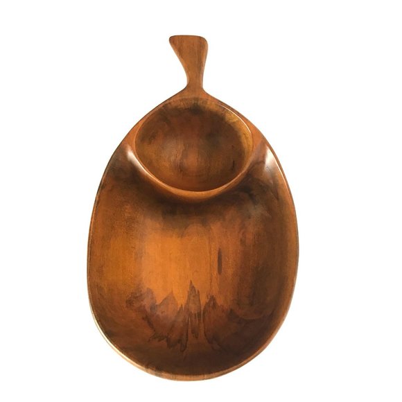 David Auld MCM Wood Bowl 2 Compartment Chip & Dip Style Haiti - Picture 1 of 11
